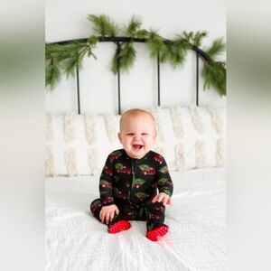 NWT Posh Peanut Levi Trucks and Trees Christmas Winter Zippered Footie NEWBORN